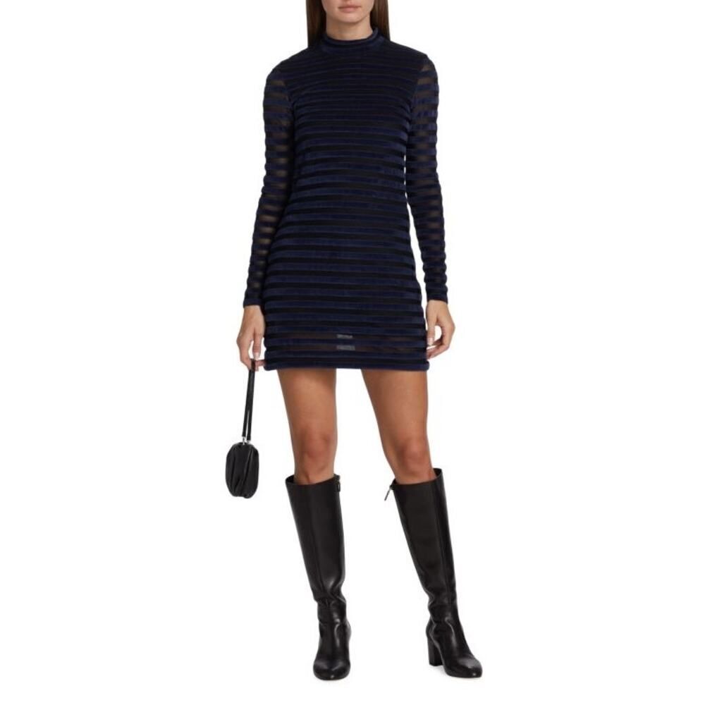 BAUM UND PFERDGARTEN Jeraldine Mini Dress Women's XS Blue Black Striped Velvet